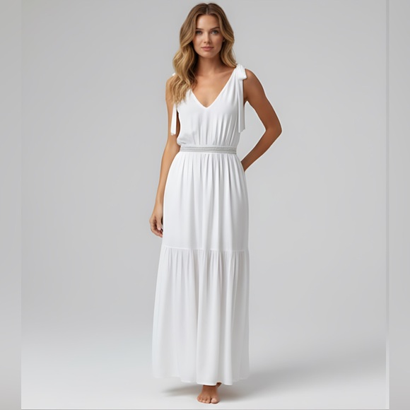 White Boho Lace Trim Knot Shoulder Ruffle Hem Cami Dress - Picture 4 of 7